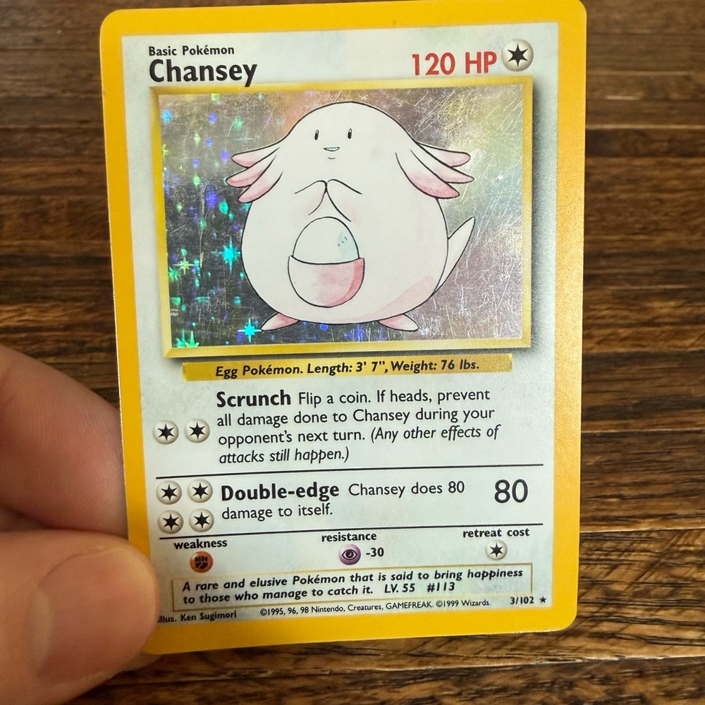 Pokemon Chansey Holo Trading Card - Pink, White, Yellow